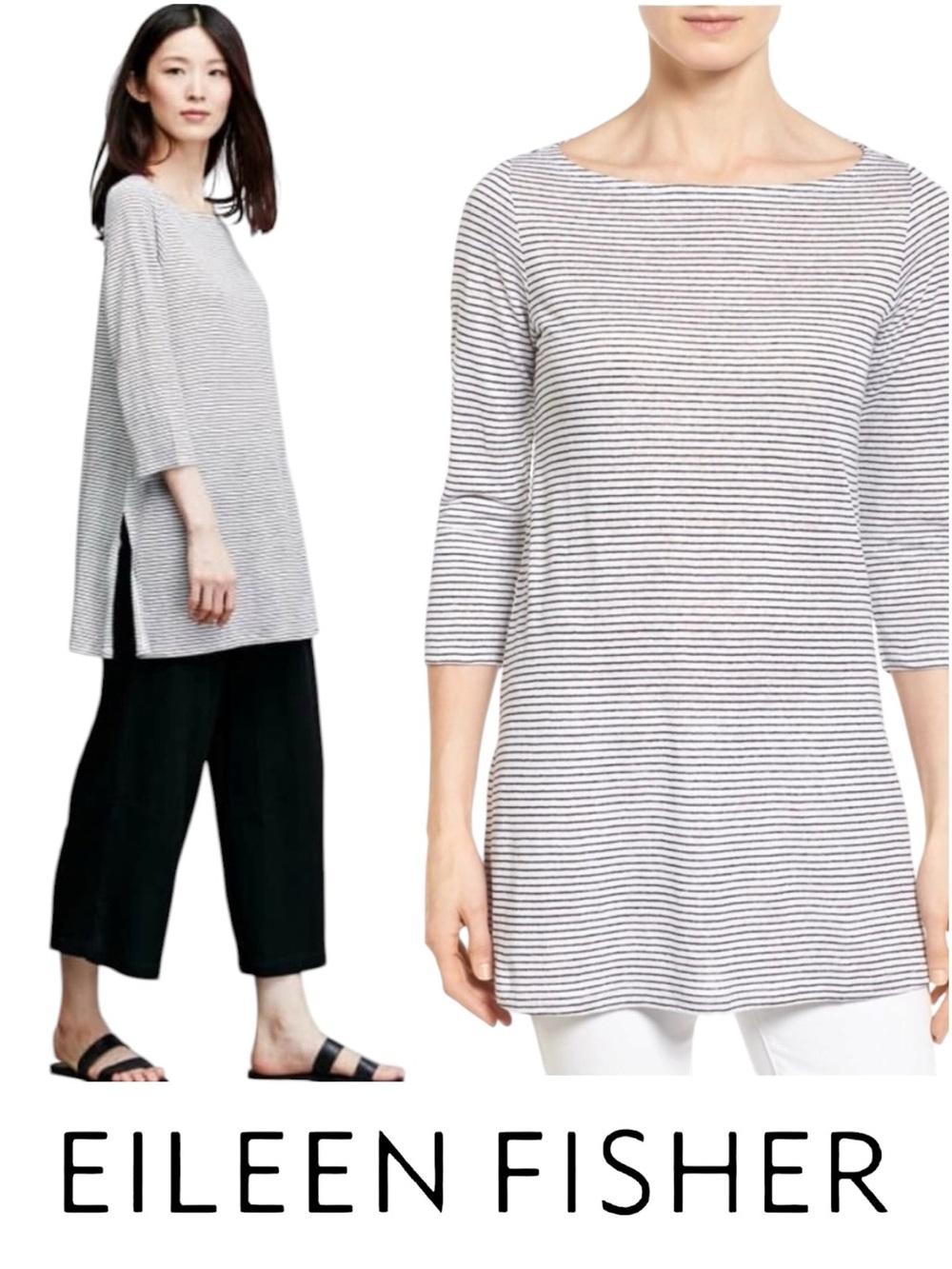 Eileen Fisher • 100% Organic Linen Mini Stripe Tunic || XL
